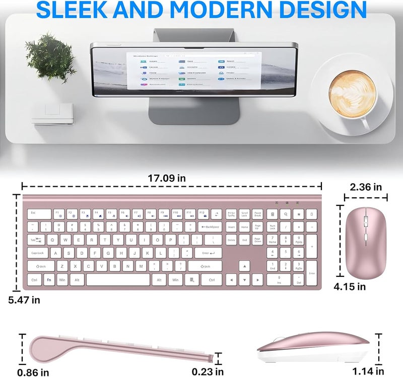 EDJO Wireless Keyboard and Mouse Combo, Full Size Keyboard and Mouse, Long Battery Life, Optical Mouse, 2.4G Lag-Free Cordless Mice Keyboard Set Ultra Slim Design for Computer, Laptop, PC, Windows (Pink) - Image 2
